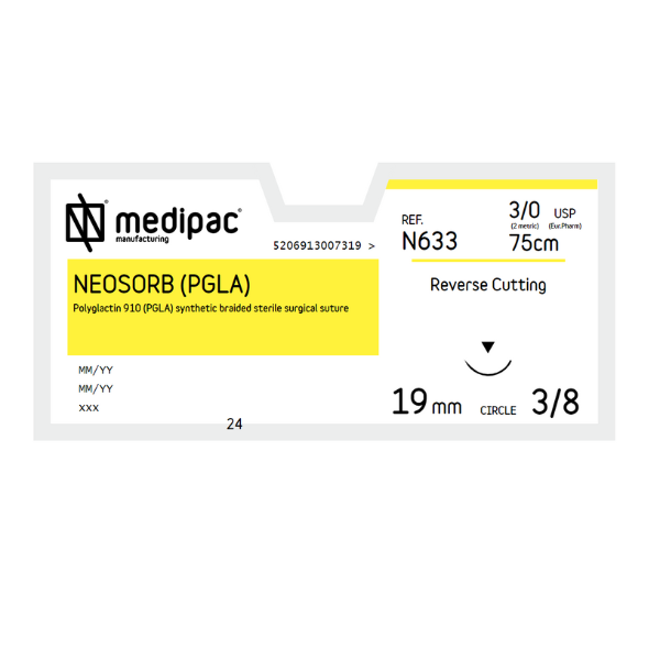 Neosorb Pack de 24x N633 Neosorb Pgla 3/0 75 cm 19 mm 3/8 RC Medipac - Medibloux