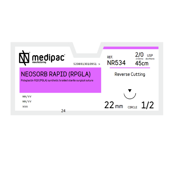 Neosorb Pack de 24x NR534 Neosorb Rapid 2/0 45 cm 24 mm 1/2 RC - Medibloux